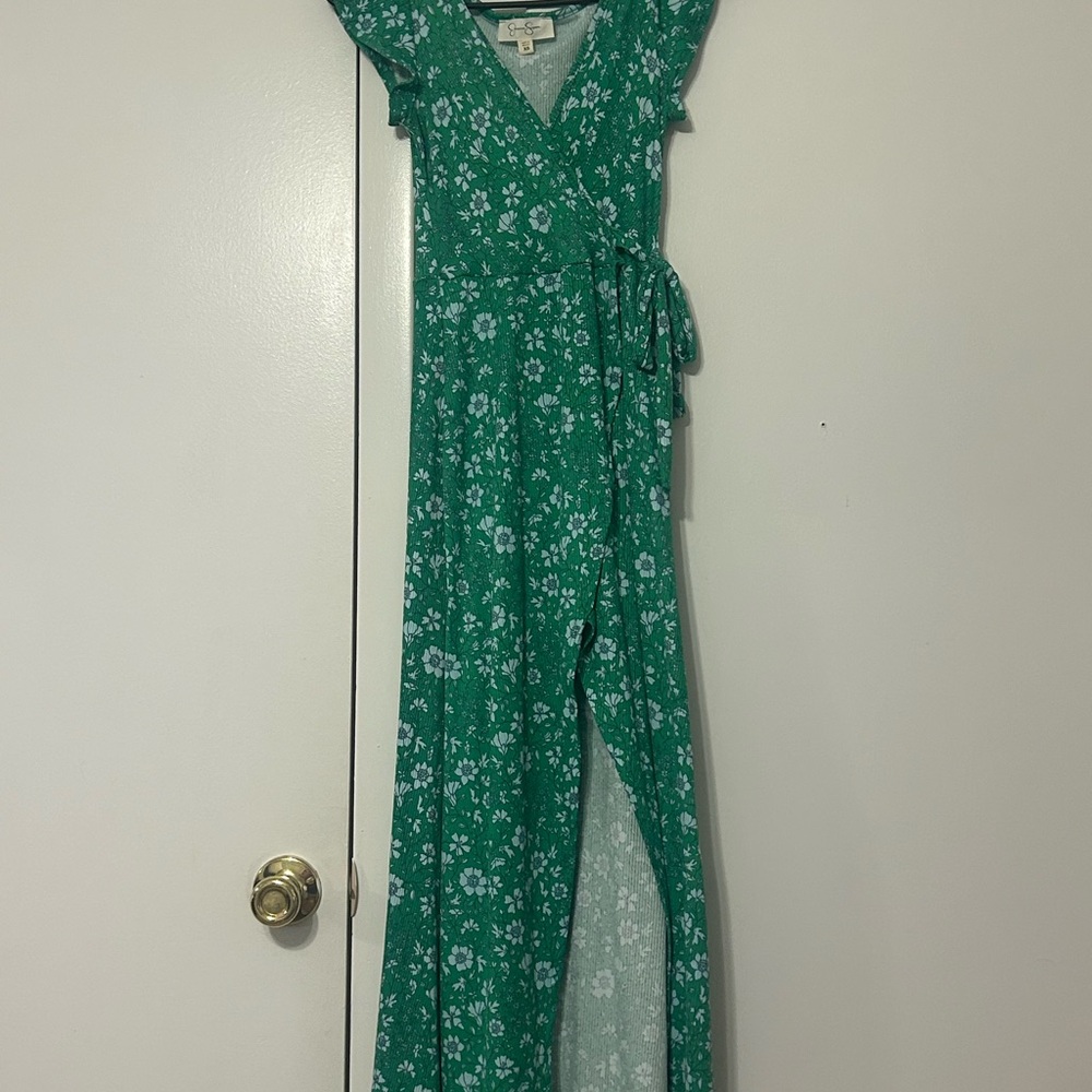 Floral Green Maxi dress with slit